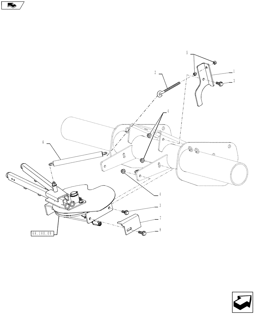 Схема запчастей Case IH RB455A - (68.180.07) - TWINE PIVOT MOUNT (68) - TYING/WRAPPING