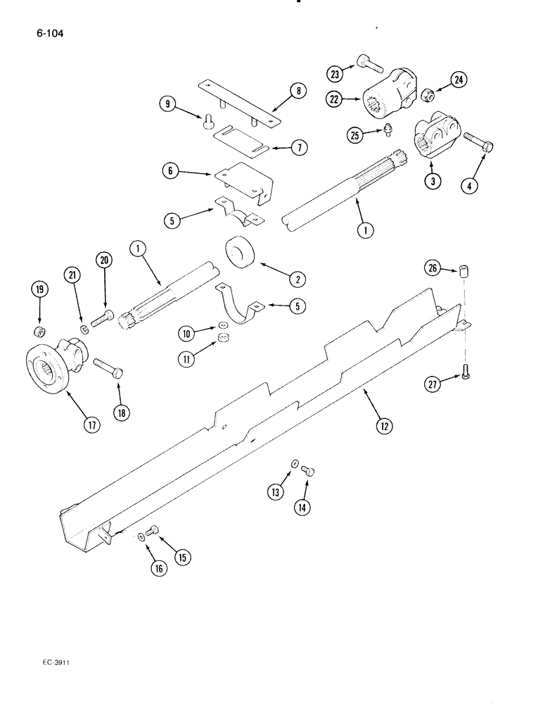 Схема запчастей Case IH 595 - (6-104) - MECHANICAL FRONT DRIVE CARRARO, DRIVE SHAFT AND SHIELD (06) - POWER TRAIN