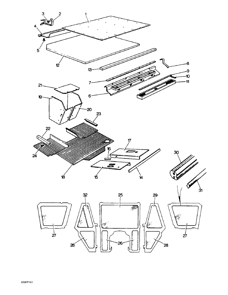 Схема запчастей Case IH 885N - (9-62) - CAB INTERNAL TRIM AND GLAZING, 885Q AND 885QH TRACTORS (09) - CHASSIS/ATTACHMENTS