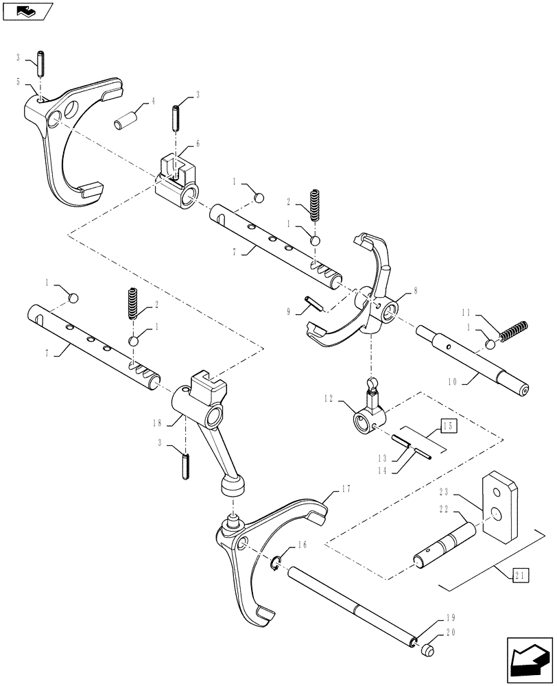 Схема запчастей Case IH FARMALL 55A - (21.140.01 [01]) - 8X8 GEARSHIFT FORKS.(NON-SYNCHRO) 8X8 GEAR SHIFT FORKS. (SYNCHRO) (21) - TRANSMISSION