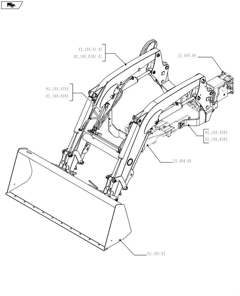 Схема запчастей Case IH FARMALL 75C - (82.000.00[02]) - PICTORIAL INDEX - FRONT LOADER (82) - FRONT LOADER & BUCKET