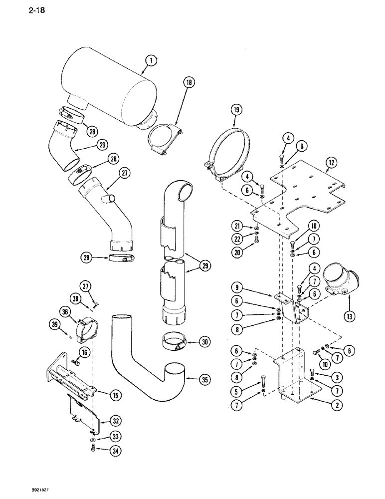 Схема запчастей Case IH 7140 - (2-018) - EXHAUST SYSTEM, P.I.N. JJA0018535 THROUGH JJA0033578 (02) - ENGINE