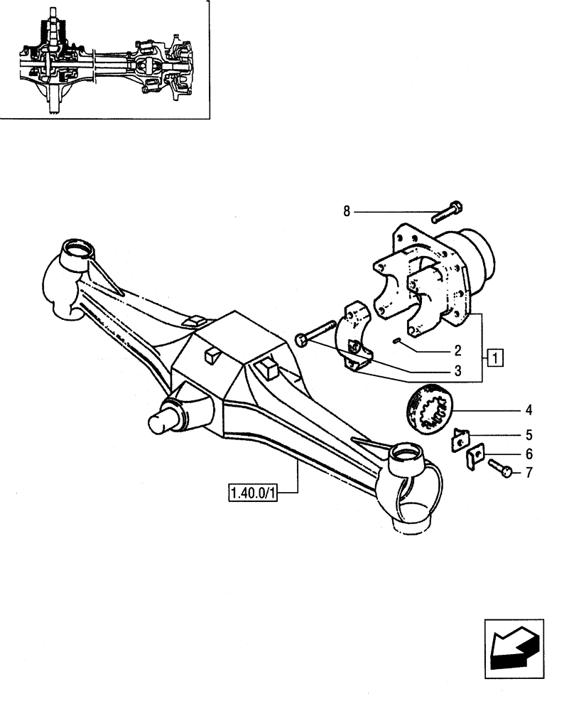 Схема запчастей Case IH JX55 - (1.40.0/05[01]) - FRONT AXLE - SUPPORT (04) - FRONT AXLE & STEERING