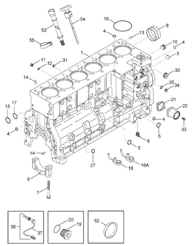 Схема запчастей Case IH TITAN 4020 - (02-047) - CYLINDER BLOCK - ENGINE BLOCK HEATERS (01) - ENGINE