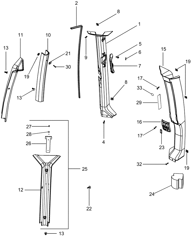 Схема запчастей Case IH MAGNUM 255 - (09-24) - CAB - TRIM, CAB POSTS (09) - CHASSIS/ATTACHMENTS