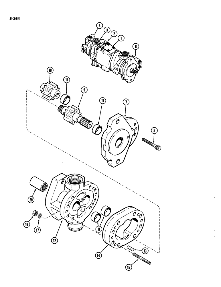 Схема запчастей Case IH 4490 - (8-264) - TRIPLE HYDRAULIC PUMP ASSEMBLY, CHARGE PUMP SECTION (08) - HYDRAULICS