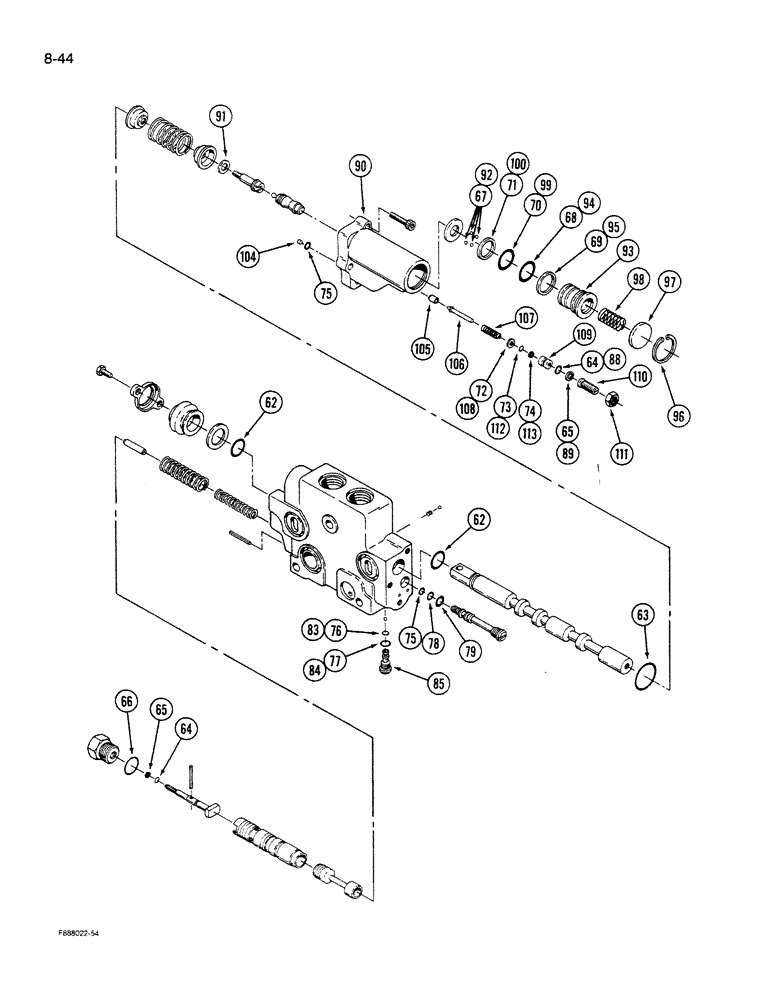 Схема запчастей Case IH 9280 - (8-44) - HYDRAULIC REMOTE VALVE SECTION, FIRST, SECOND, THIRD AND FOURTH WITH FLOAT (CONTD) (08) - HYDRAULICS