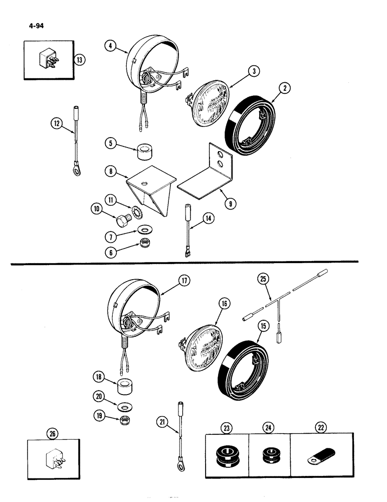 Схема запчастей Case IH 4490 - (4-094) - FLOOD LAMP ATTACHMENTS (04) - ELECTRICAL SYSTEMS