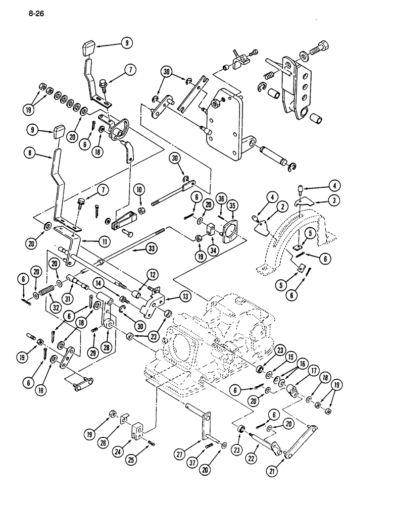 Схема запчастей Case IH 255 - (8-26) - HITCH SYSTEM, POSITION AND DRAFT CONTROL LINKAGE (08) - HYDRAULICS