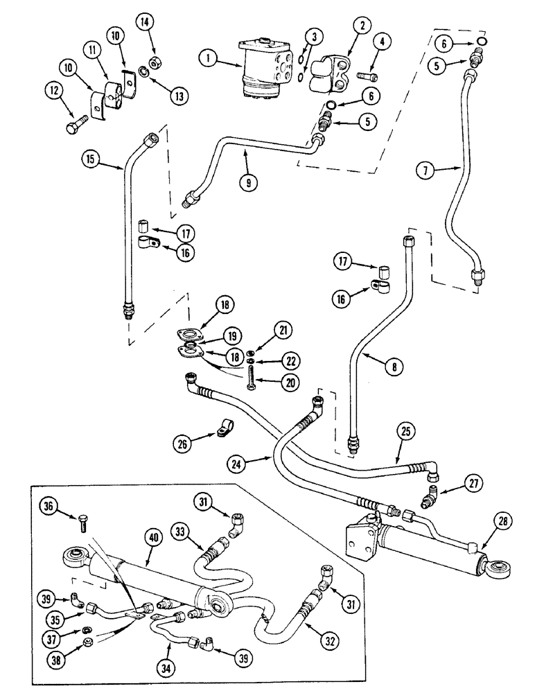 Схема запчастей Case IH 1494 - (5-120) - STEERING CYLINDER AND TUBES, MFD TRACTORS WITH CAB (05) - STEERING