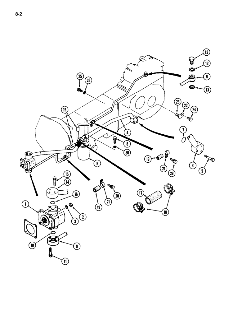 Схема запчастей Case IH 265 - (8-02) - PUMP AND HYDRAULIC LINES, CONSTANT MESH MECHANICAL TRANSMISSION, MANUAL STEERING (08) - HYDRAULICS