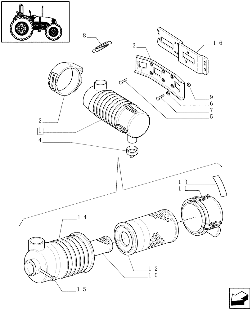 Схема запчастей Case IH JX55 - (1.19.1/01[06]) - (VAR.189) AIR FILTER - BRACKETS AND COLLARS (02) - ENGINE EQUIPMENT