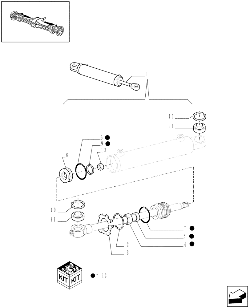 Схема запчастей Case IH JX80 - (1.40.0/12A[02]) - HYDRAULIC STEERING CYLINDER - BREAKDOWN (04) - FRONT AXLE & STEERING