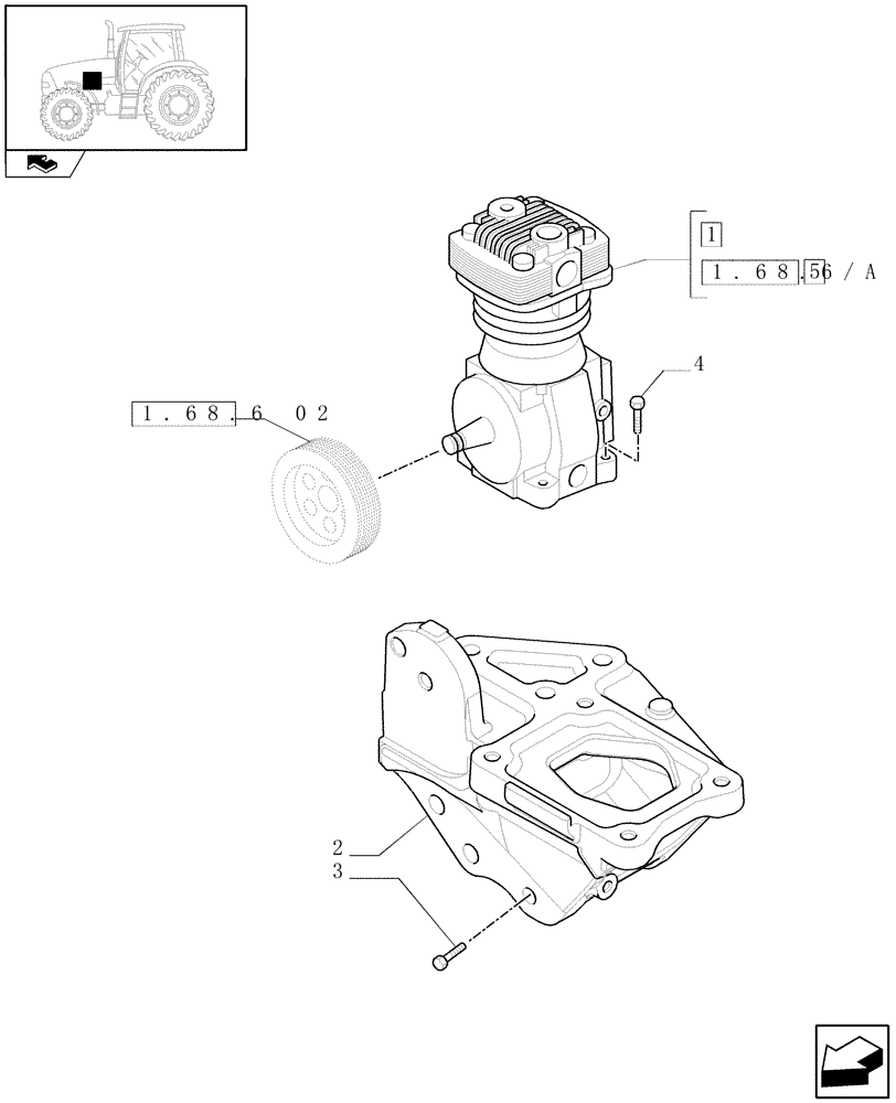 Схема запчастей Case IH PUMA 210 - (1.68.6[01]) - PNEUMATIC TRAILER BRAKE - BRACKET FOR AIR COMPRESSOR (05) - REAR AXLE