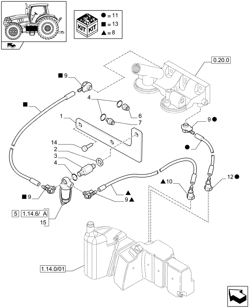 Схема запчастей Case IH MAXXUM 115 - (1.14.6/01) - FUEL LINES (02) - ENGINE EQUIPMENT