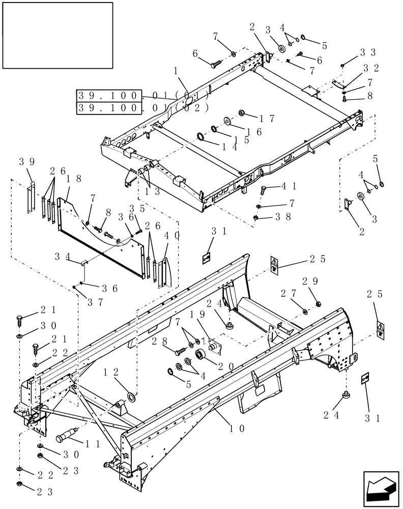 Схема запчастей Case IH 9010 - (39.100.04[02]) - FRAME, LOWER & PIVOT, CLEANING SHOE, SELF-LEVELING - 9010 (39) - FRAMES AND BALLASTING