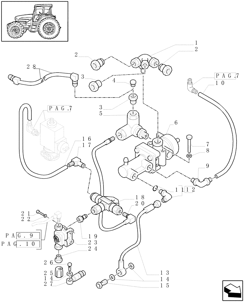 Схема запчастей Case IH MXU110 - (1.68.6/01[08]) - (VAR.178-385/1-385/2) TRAILER AIR BRAKE - CONTROL VALVE AND RELEVANT PARTS - D5287 (05) - REAR AXLE