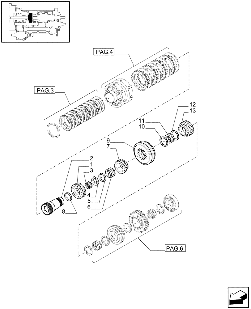 Схема запчастей Case IH MXU135 - (1.28.1/03[05]) - (VAR.129-140-147) 16X16 (SPS) GEARBOX - SHUTTLE SYNCHRONIZER AND ASSOCIATED PARTS (03) - TRANSMISSION