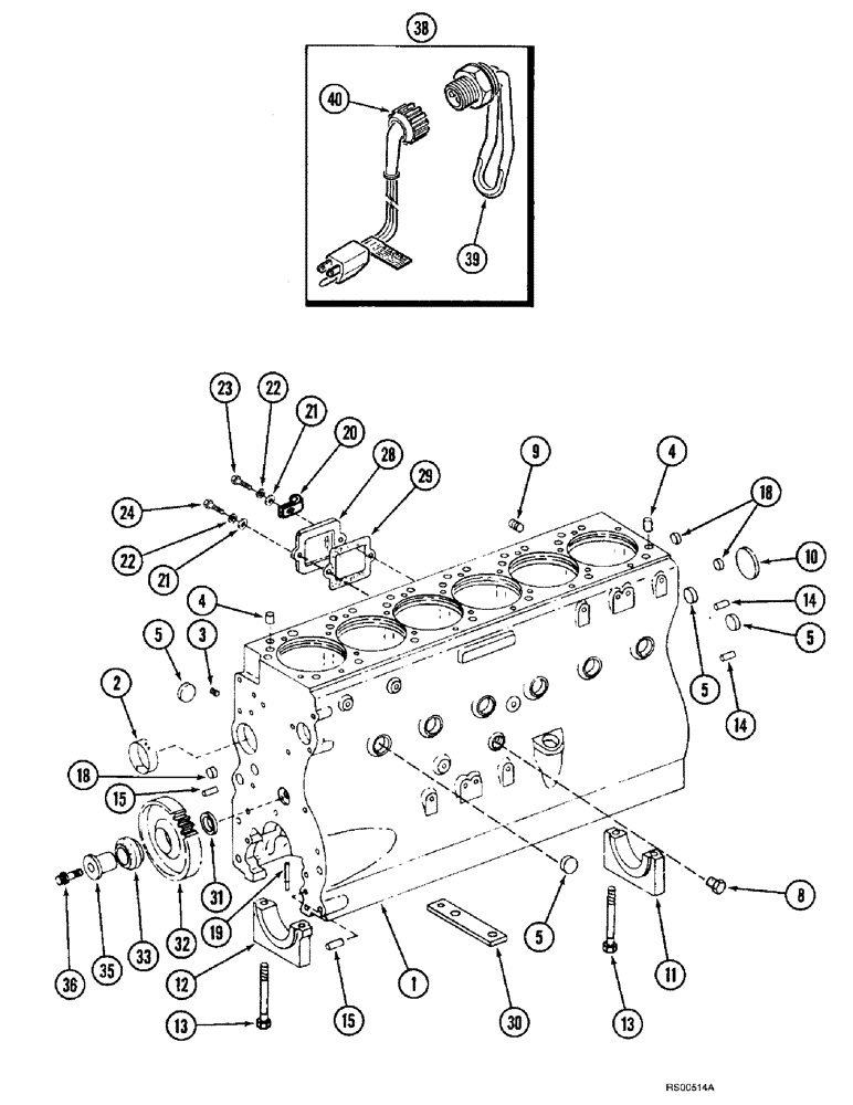 Схема запчастей Case IH 1680 - (2-32) - CYLINDER BLOCK, DTI-466C DIESEL ENGINE (01) - ENGINE