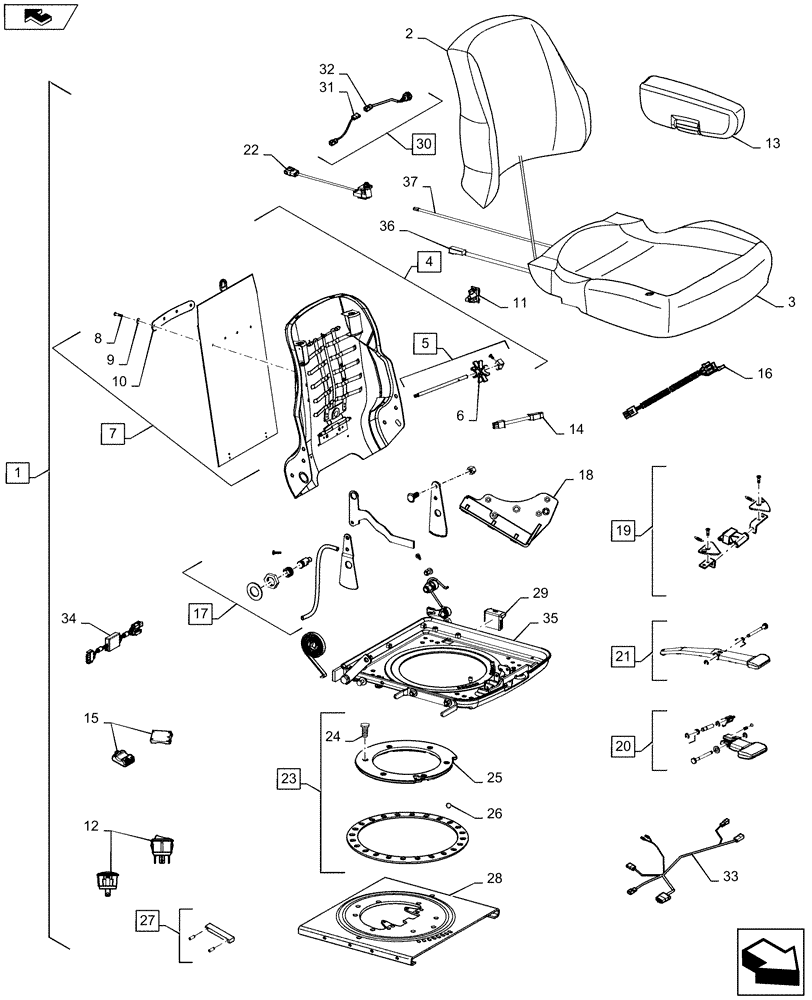 Схема запчастей Case IH MAGNUM 210 - (90.124.02) - CUSHION ASSEMBLY, SEAT (90) - PLATFORM, CAB, BODYWORK AND DECALS