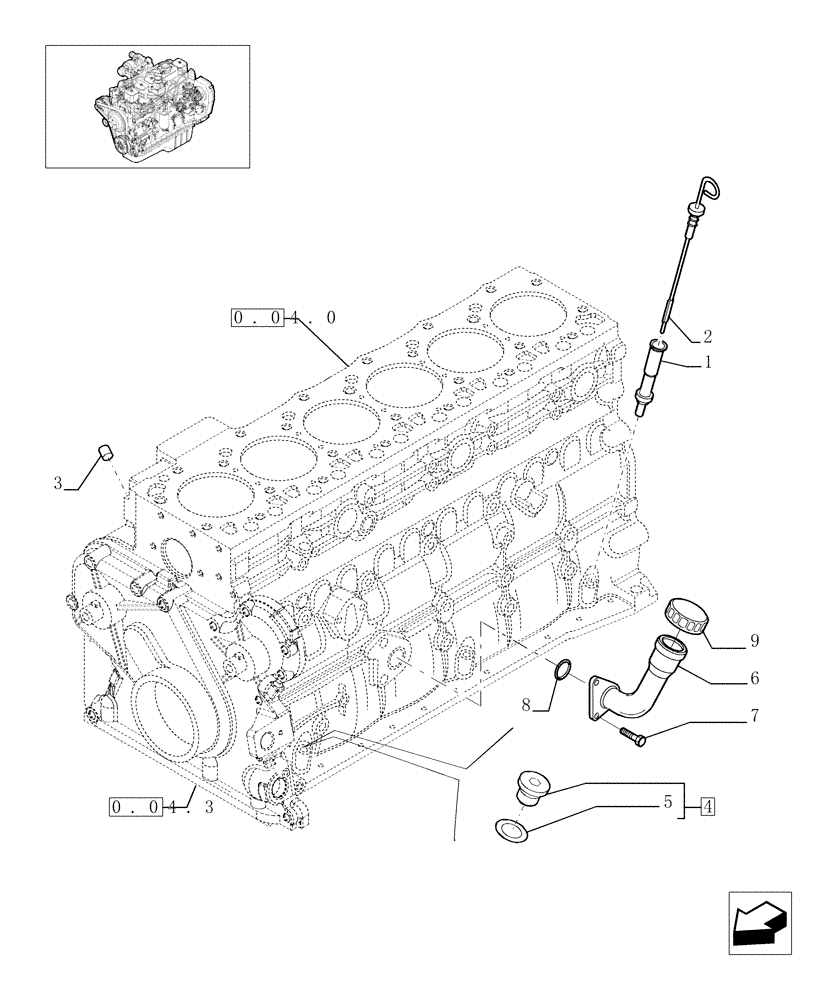 Схема запчастей Case IH F4GE9684C J600 - (0.27.0[01]) - ENGINE OIL DIPSTICK (504065470 - 504069234) 