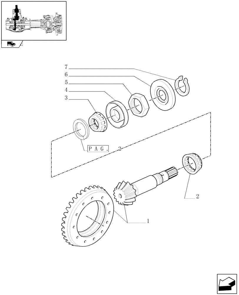 Схема запчастей Case IH FARMALL 105U - (1.40.2/06[01]) - FRONT AXLE WITH DIFFERENTIAL LOCK AND BRAKES - RONT AXLE - BEVEL GEAR/PINION SET (VAR.330415) (04) - FRONT AXLE & STEERING