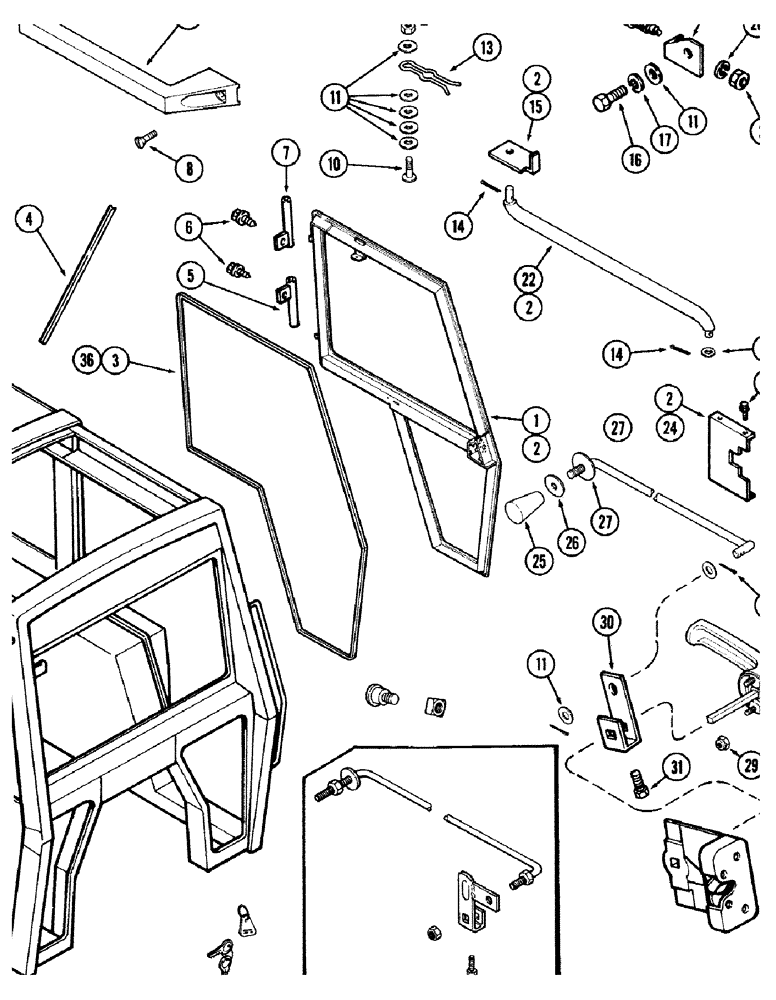 Схема запчастей Case IH 1490 - (P05-1) - CAB, DOOR AND LATCH (10) - OPERATORS PLATFORM/CAB