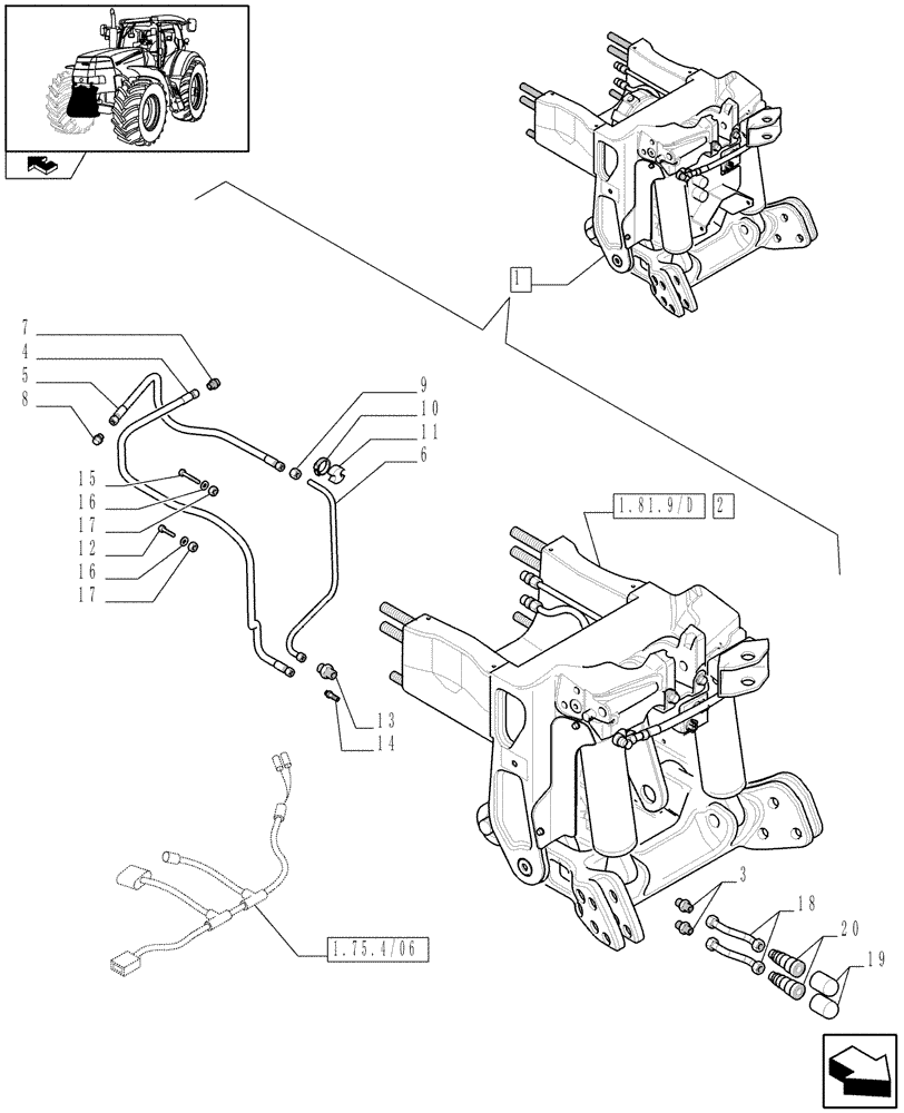 Схема запчастей Case IH PUMA 195 - (1.81.9/04B[01]) - FRONT HPL WITH PTO WITH AUX. COUPLERS - BREAKDOWN (07) - HYDRAULIC SYSTEM