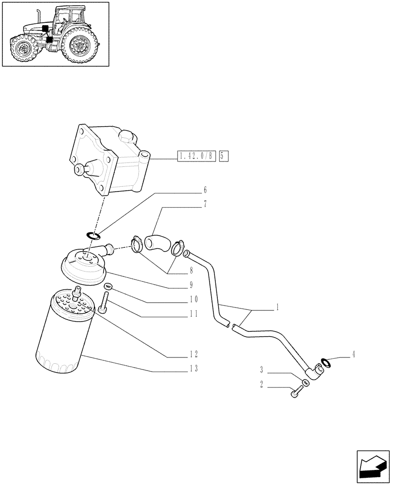 Схема запчастей Case IH JX70U - (1.42.0/02[02]) - (VAR.007) NASO - POWER STEERING FILTER & PIPES (04) - FRONT AXLE & STEERING