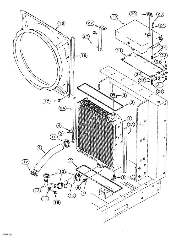 Схема запчастей Case IH 6831T - (02-002) - RADIATOR, DEAERATION TANK AND MOUNTING 