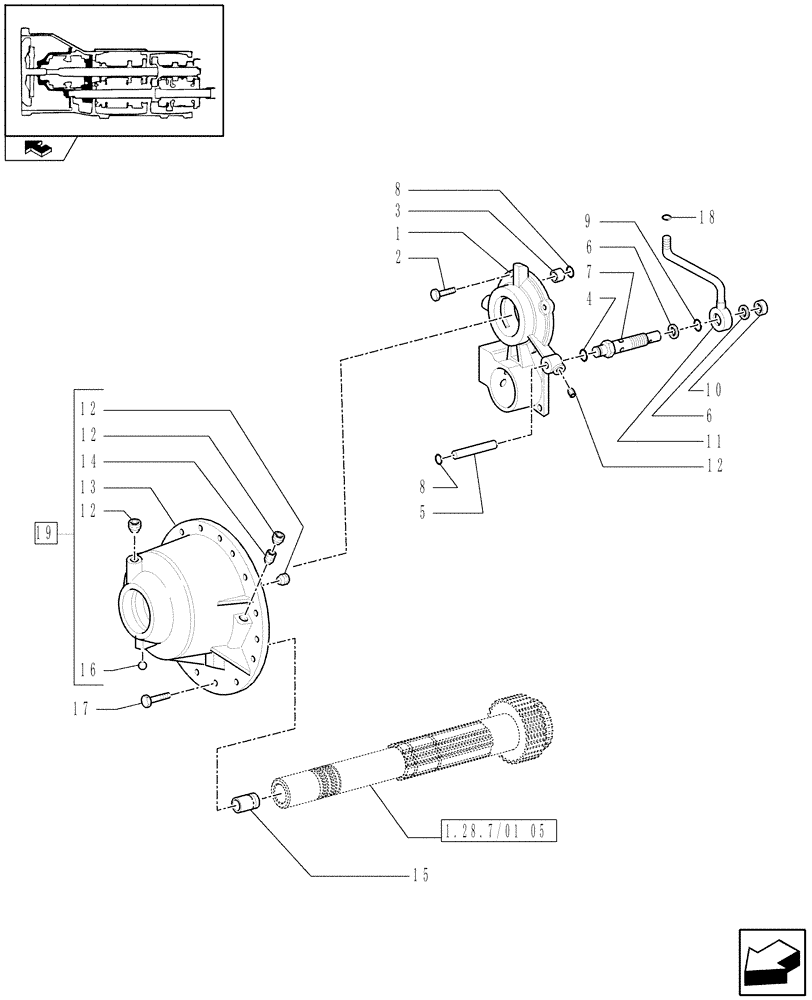 Схема запчастей Case IH PUMA 125 - (1.28.7/01[01]) - FULL POWER SHIFT TRANSM. 18X6 AND 19X6 - SUPPORT AND MANIFOLD (VAR.330285) (03) - TRANSMISSION