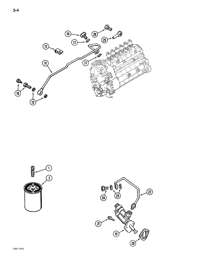 Схема запчастей Case IH 1680 - (3-004) - FUEL FILTER AND TRANSFER PUMP, 6TA-830 ENGINE (02) - FUEL SYSTEM