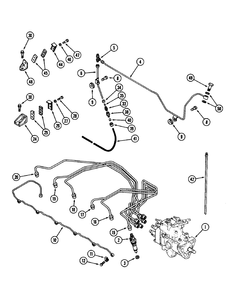 Схема запчастей Case IH 1896 - (3-44) - FUEL INJECTORS AND LINES, 6T-590 DIESEL ENGINE (03) - FUEL SYSTEM