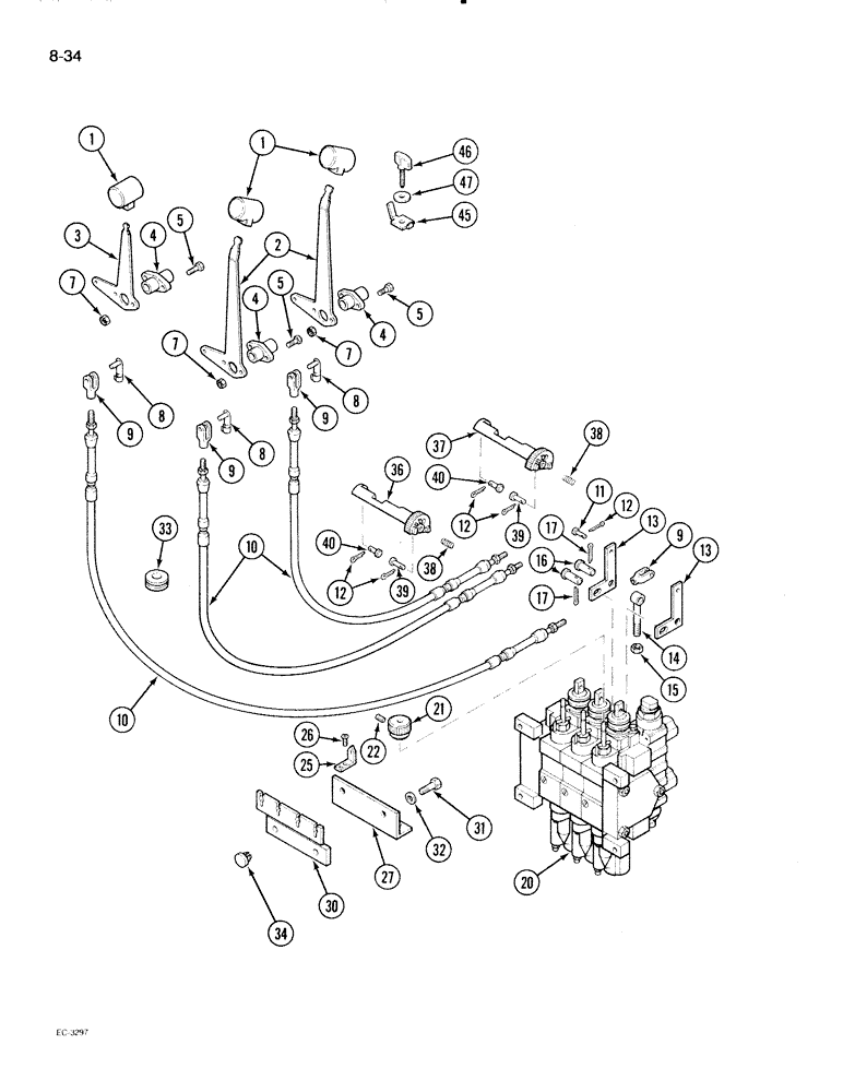 Схема запчастей Case IH 2096 - (8-034) - REMOTE HYDRAULIC CONTROLS, THREE CIRCUIT SYSTEM (08) - HYDRAULICS