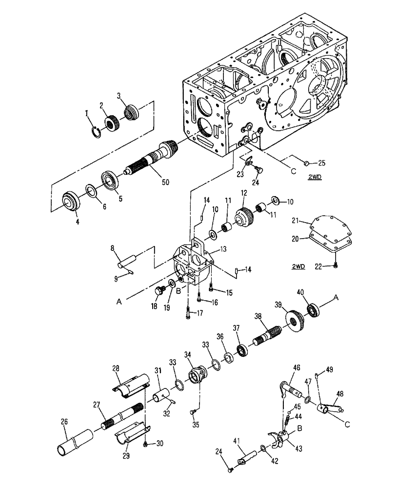 Схема запчастей Case IH FARMALL 45 - (03.15) - FWD DROP BOX AND DRIVE SHAFT (03) - TRANSMISSION