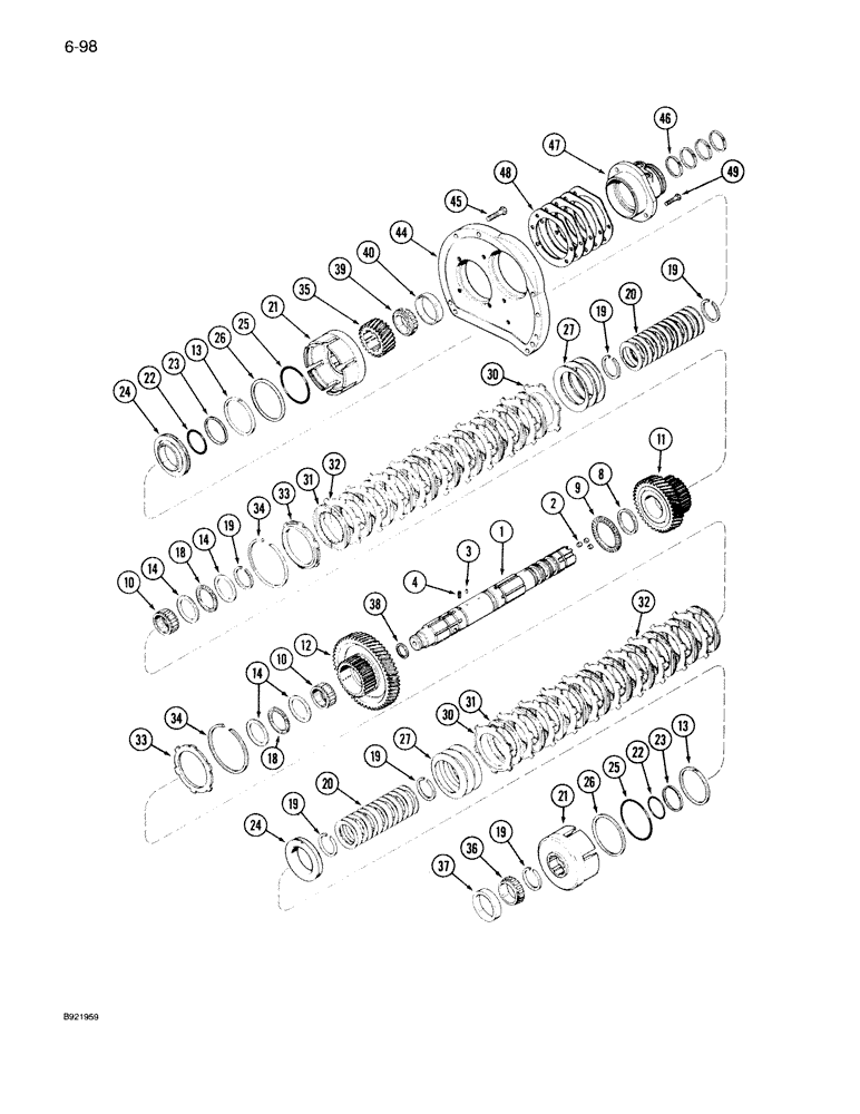 Схема запчастей Case IH 7140 - (6-098) - TRANSMISSION, RANGE INPUT SHAFT, TRANSMISSION S/N AJB0051028 THROUGH AJB0055132 (06) - POWER TRAIN