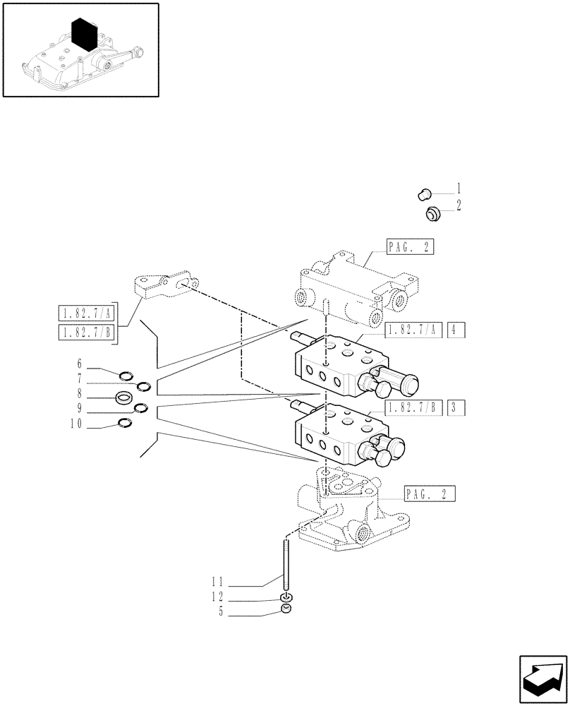 Схема запчастей Case IH JX1095N - (1.82.7/01[01]) - (VAR.821-832) ELECTRONIC LIFT (OPEN CENTER) - EXTRA EXTERNAL CONTROL VALVE AND PIPES, RINGS AND FORK - C5484 (07) - HYDRAULIC SYSTEM