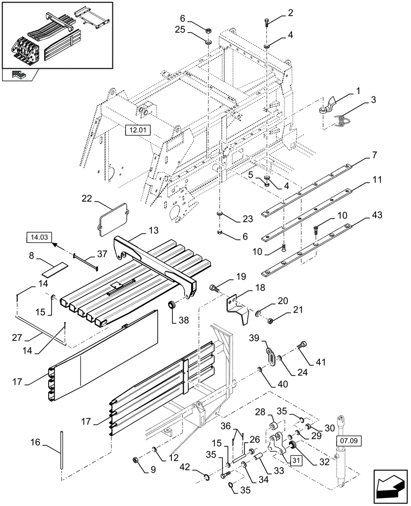 Схема запчастей Case IH LBX332S - (14.04[01]) - PLUNGER BALE CHAMBER AND HAY DOGS (14) - BALE CHAMBER