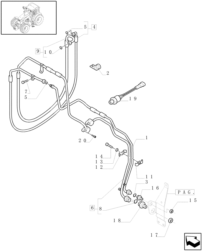 Схема запчастей Case IH MXU130 - (1.94.3/01[03]) - (VAR.053-056-545) AIR CONDITIONING SYSTEM PIPES - C5332 (10) - OPERATORS PLATFORM/CAB