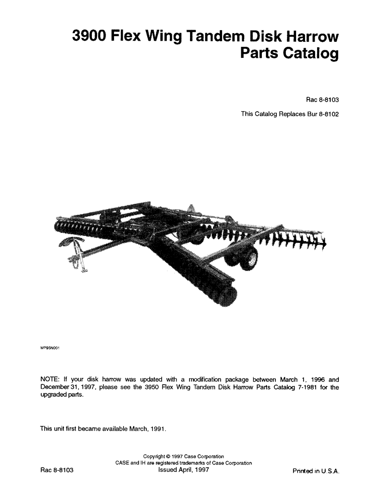 Схема запчастей Case IH 3900 - (1-1) - 3900 FLEX WING TANDEM DISK HARROW PARTS CATALOG (00) - PICTORIAL INDEX