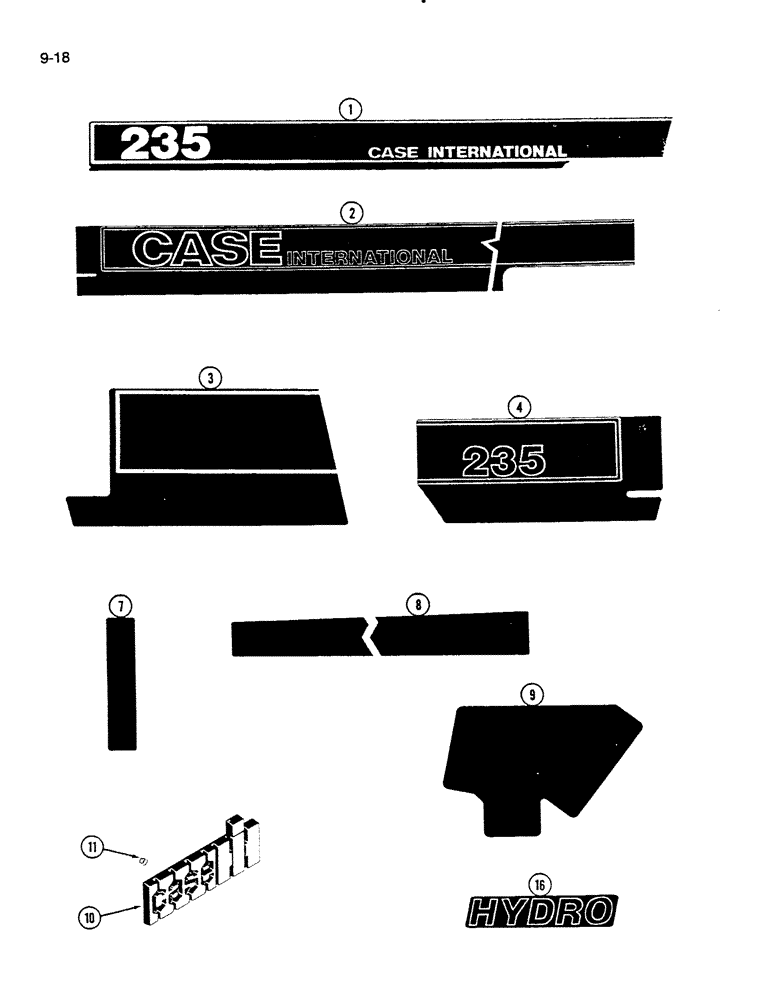 Схема запчастей Case IH 235 - (9-18) - DECALS, IDENTIFICATION (09) - CHASSIS/ATTACHMENTS