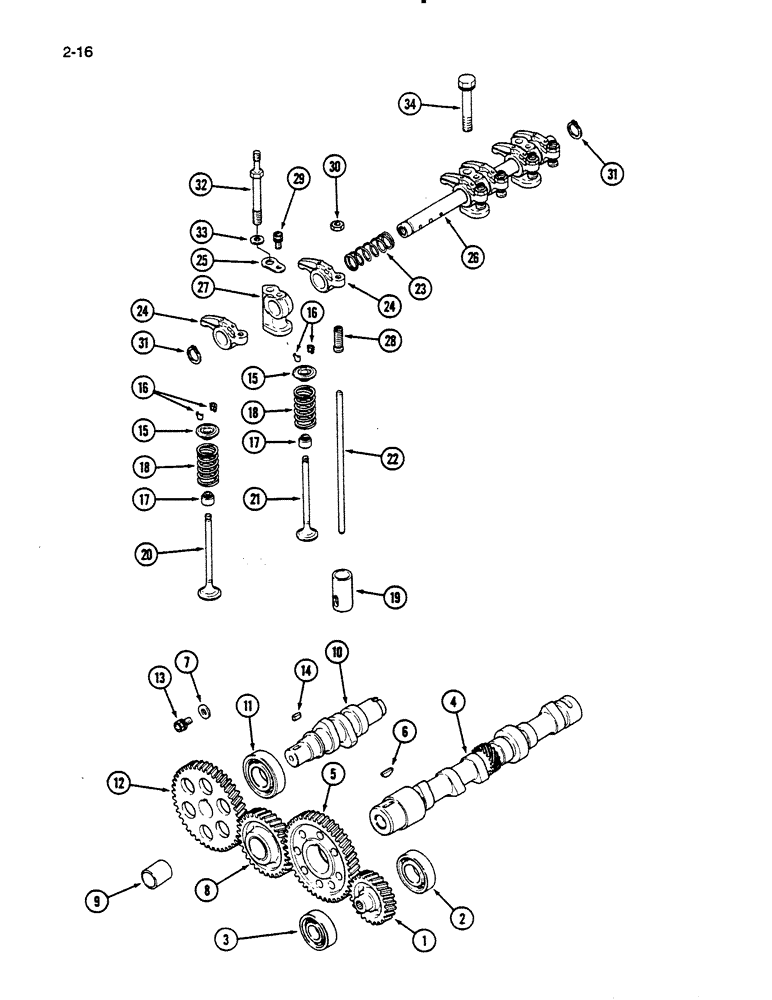 Схема запчастей Case IH 235 - (2-16) - CAMSHAFT, VALVE MECHANISM AND GEARS (02) - ENGINE