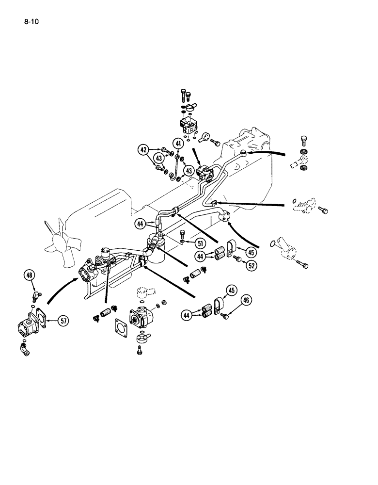 Схема запчастей Case IH 265 - (8-10) - HYDRAULIC PUMP AND LINES, SYNCHROMESH TRANSMISSION, MANUAL STEERING (08) - HYDRAULICS