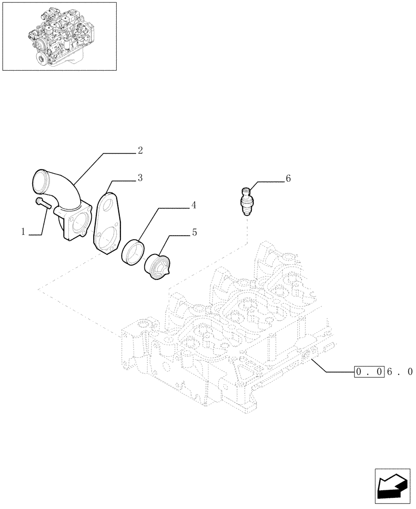 Схема запчастей Case IH PX140 - (0.32.6[01]) - THERMOSTAT - ENGINE COOLING SYSTEM - PX140 (504052014 - 504038978 - 504033593) (02) - ENGINE