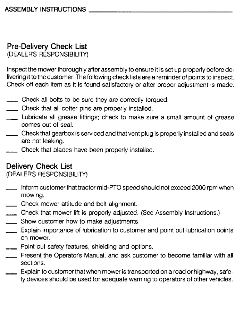 Схема запчастей Case IH M172 - (40) - ASSEMBLY INSTRUCTIONS, PRE-DELIVERY CHECK LIST, DELIVERY CHECK LIST (05) - SERVICE & MAINTENANCE