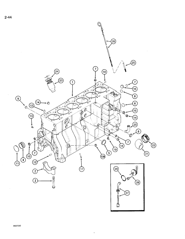 Схема запчастей Case IH 9230 - (2-044) - CYLINDER BLOCK, 6TA-830 ENGINE, 9230 TRACTOR ONLY, PRIOR TO ENGINE SERIAL NO. 44706126 (02) - ENGINE