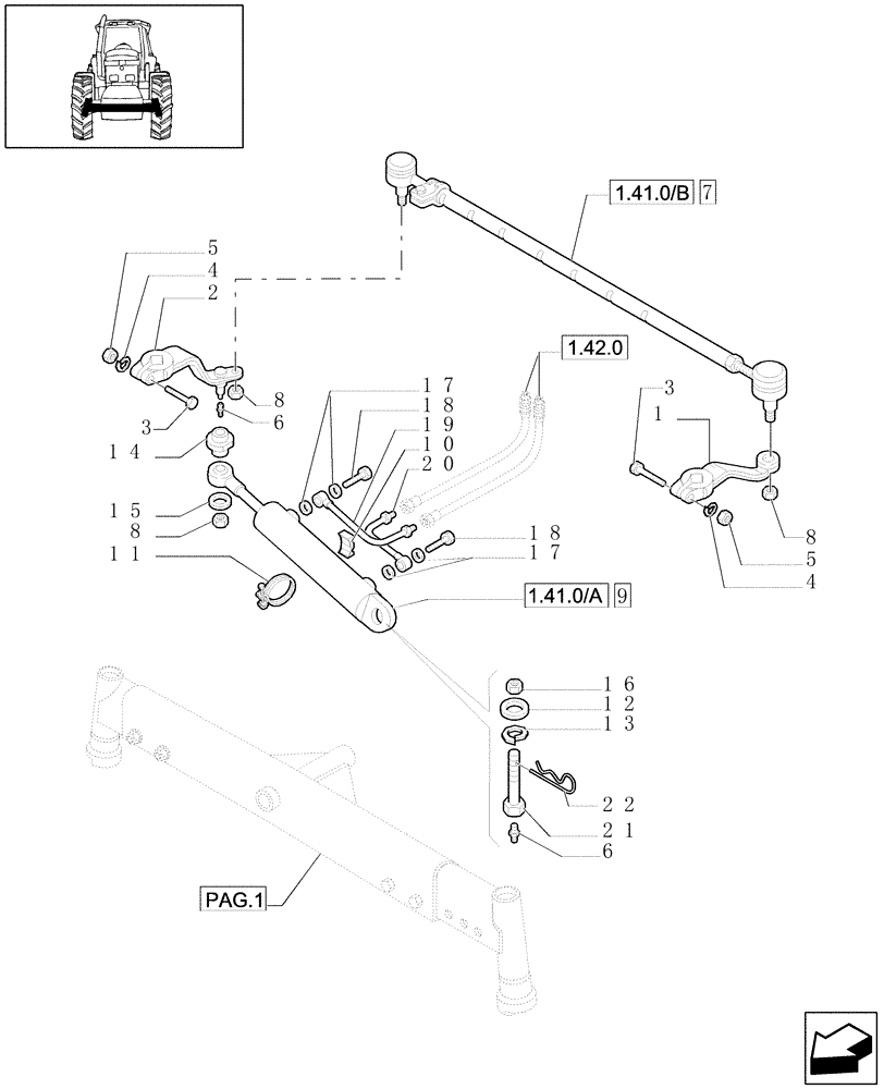 Схема запчастей Case IH JX1100U - (1.41.0[02]) - FRONT AXLE 2WD - STEERING ROD & PIPES (04) - FRONT AXLE & STEERING