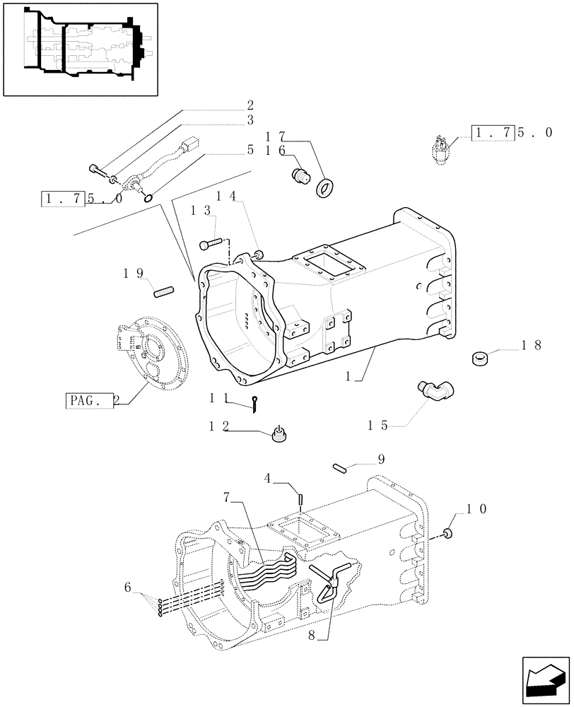 Схема запчастей Case IH MAXXUM 100 - (1.21.0/02[01]) - TRANSMISSION 16X16 AND 17X16 (40 KM/H) - GEARBOX HOUSING AND RELATED PARTS (STD + VAR.330283) (03) - TRANSMISSION