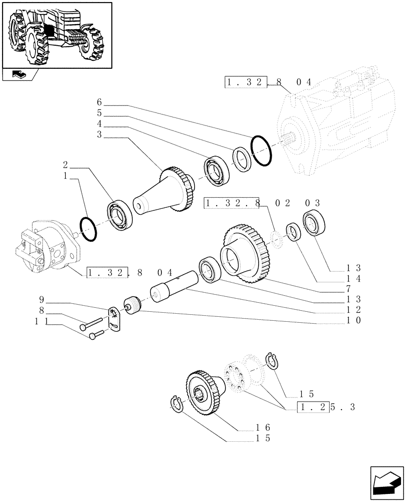 Схема запчастей Case IH PUMA 180 - (1.32.8[01]) - PUMPS FOR HYDRAULIC SYSTEM AND LIFT - DRIVING GEARS (03) - TRANSMISSION