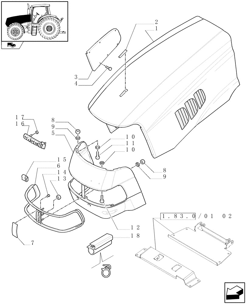 Схема запчастей Case IH MAXXUM 140 - (1.83.0/01[01]) - HOOD - HOOD - C6650 (08) - SHEET METAL